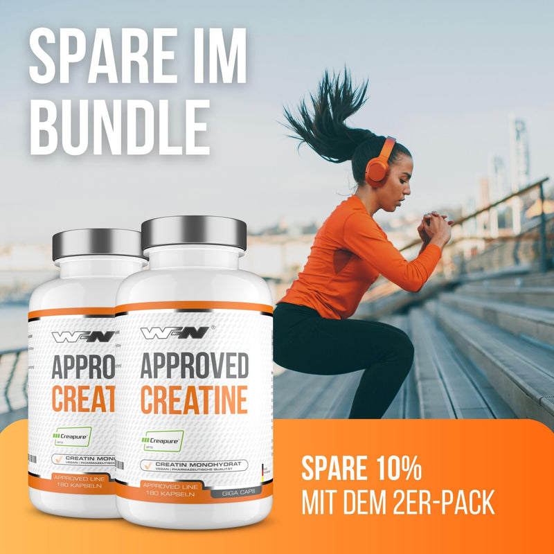 Wfn Approved Creatine Caps - Creapure - 180 Creatine Capsules - High Dose Giga Caps - Pure Creatine Monohydrate - Vegan - 60 Servings - No Additives - Made In Germany - Externally Laboratory Tested - NewNest Australia