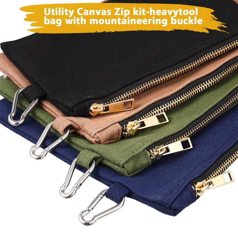 4 Pieces Utility Canvas Zipper Tool Bag Multi-Purpose Storage Organizer Heavy Duty Tools Pouch Clip-on Tote Bag in Blue, Green, Khaki and Black, 12/10/9/8/ Inches - NewNest Australia