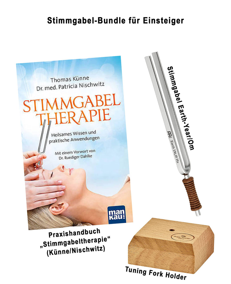Sonic Energy beginner tuning fork set "Earth" - Om tuning fork in 136.10 Hz - including wooden stand and book for tuning fork therapy (TF-E+BOOK) standard - NewNest Australia