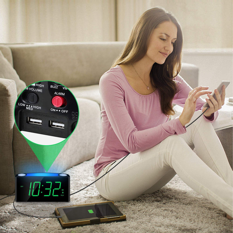 NewNest Australia - Vibrating Loud Alarm Clock with Bed Shaker for Heavy Sleepers Deaf Senior Kids, Large Number LED Display with Dimmer|Night Light|USB Phone Charger|12/24H, Easy to Set Digital Bedroom Desk Travel Clock Green Digits + Bed Shaker 