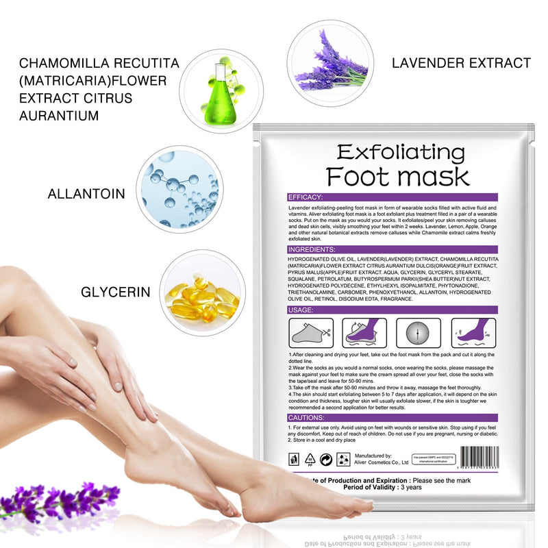 Foot Peel Mask 5Pack, Foot Mask for Hard Skin, Feet Exfoliating Socks for Calluses - Pedicure Hard Skin Remover, Foot Peeling Socks for Men and Women (Lavender) - NewNest Australia