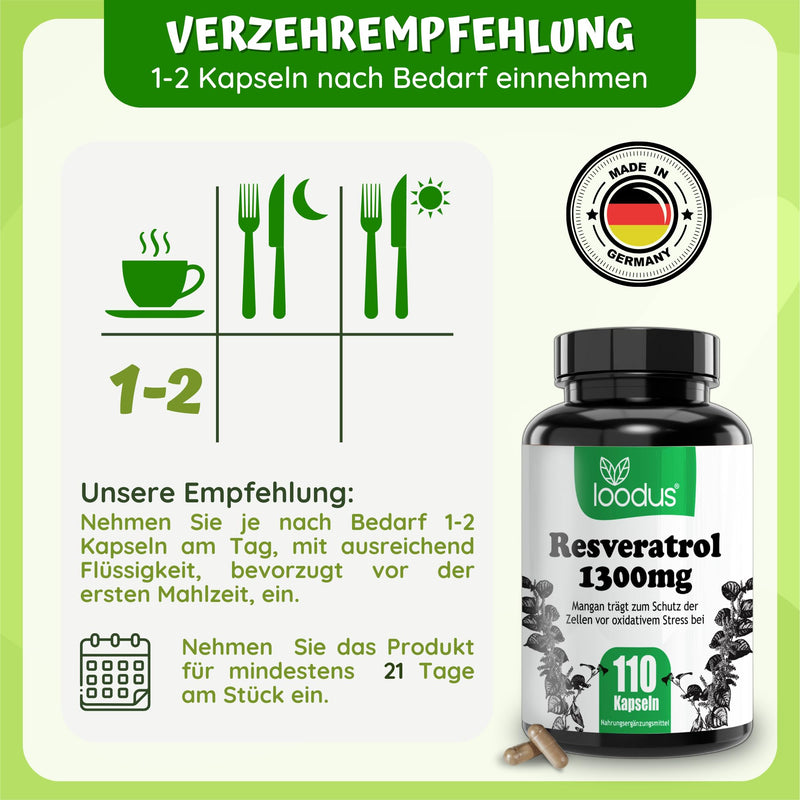 100:1 Resveratrol Capsules - 1300Mg Per Daily Dose - Note: 100:1 Extract (= 130,000Mg Japanese Knotweed In 2 Capsules) + Piperine - Natural Resveratrol High Dose - Loodus - 110 Capsules - NewNest Australia
