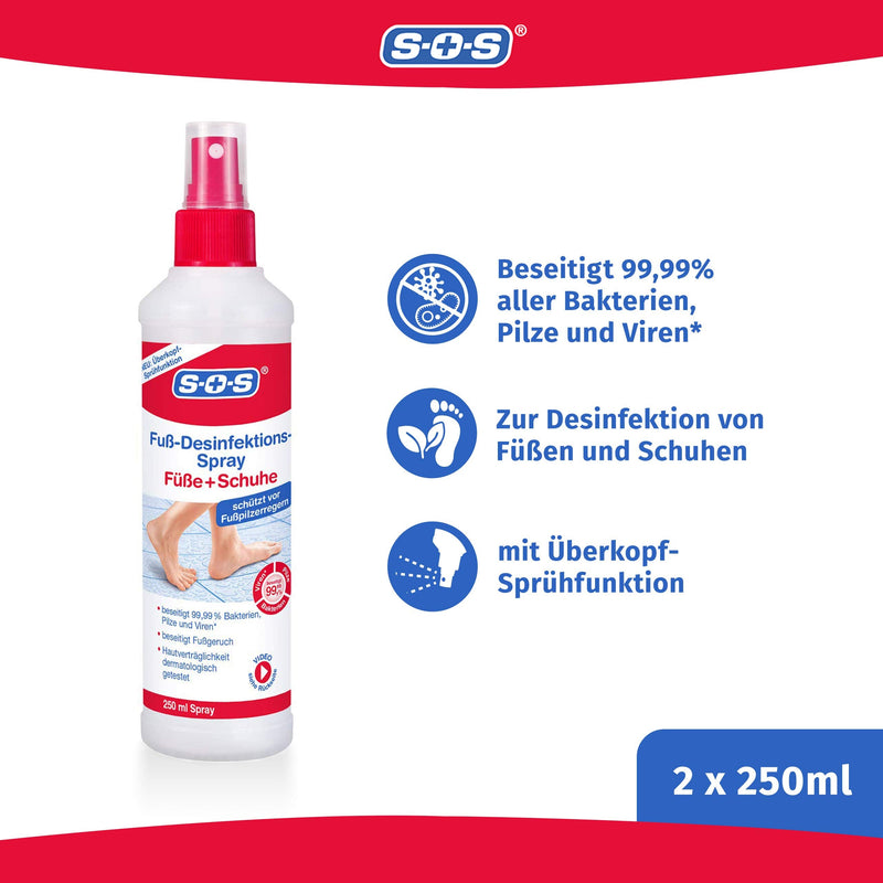 SOS foot disinfectant spray | As a foot spray: protects against athlete's foot | As a shoe spray: eliminates sweat and foot odor 2x250ml foot disinfectant spray 250 ml (pack of 2) - NewNest Australia