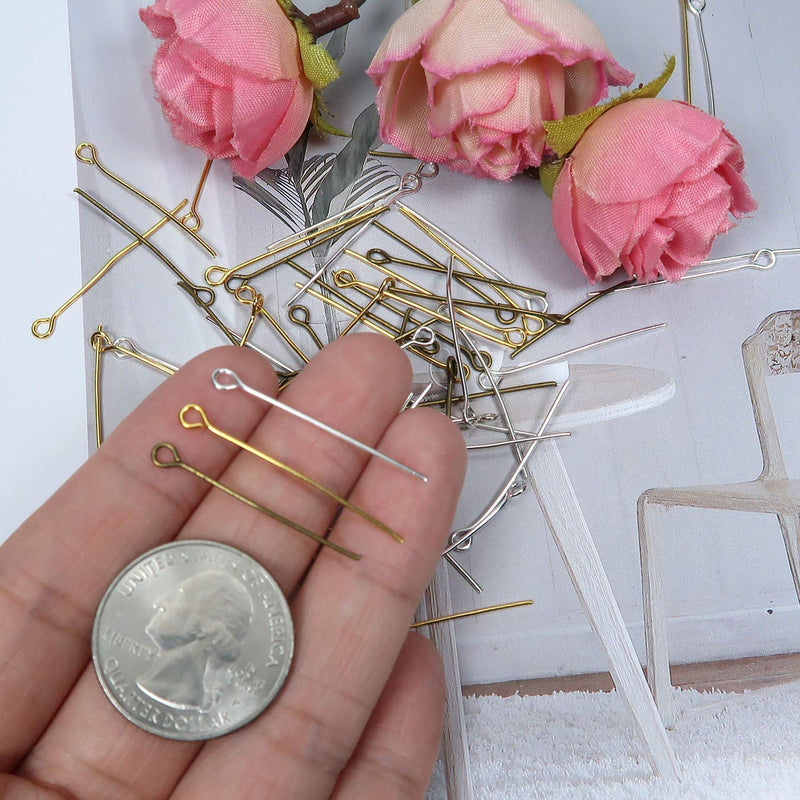 TOAOB 600pcs 1.2 Inch 30mm Eye Pins Gold Silver and Antique Bronze 21 Gauge Metal Wire Head Pins Findings for DIY Crafts Necklaces Bracelets Earrings Jewelry Making - NewNest Australia