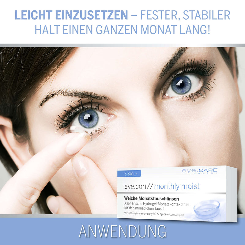 Eye.Con Monthly Moist Soft Monthly Lenses - With Uv Protection - 3 Hydrogel Contact Lenses With Strength For Sensitive Eyes. Contact Lenses With 57% Water Content Bc 8.6Mm, Dia 14.2Mm, -6.00D 1 Piece (Pack Of 3) - NewNest Australia