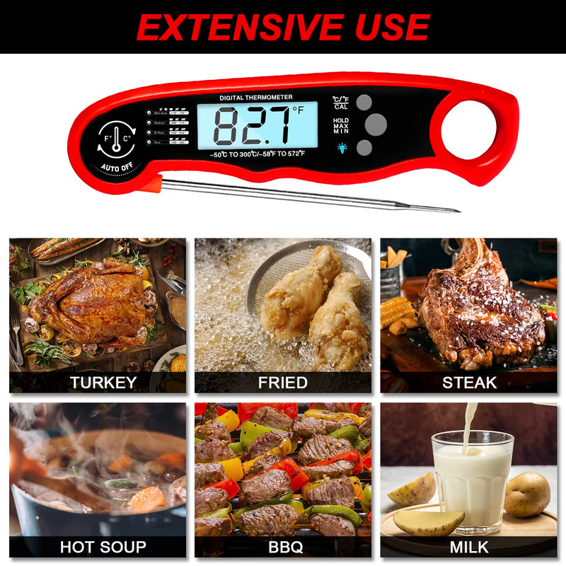 Meat Thermometer Digital for Cooking and Grilling, Collapsible Probe, with Magnet, Calibration, Backlight Waterproof Food Thermometer, Instant Read Thermometer for Kitchen, Meat, Steak, Turkey - NewNest Australia