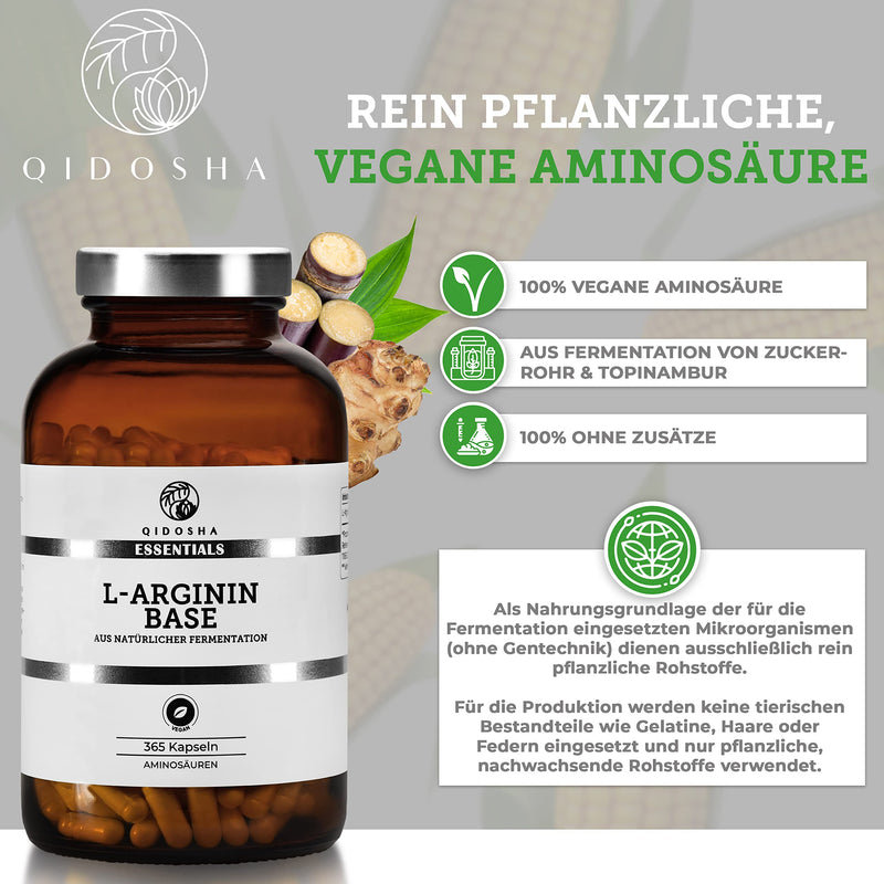 Qidosha L Arginine Base Capsules High Dose 365 Capsules In Glass L-Arginine Base 500Mg Per Capsule, Pure Vegetable Amino Acid L-Arginine Base Capsules, 100% Vegan, Produced In Germany - NewNest Australia