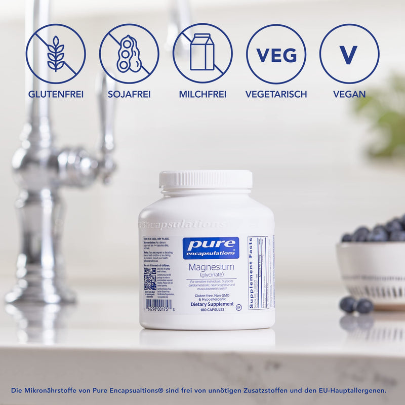 Pure Encapsulations - Magnesium Glycinate - Bound To The Amino Acid Glycine, Magnesium Is Well Absorbed And Tolerated - 180 Vegan Capsules 180 Pieces (Pack Of 1) - NewNest Australia
