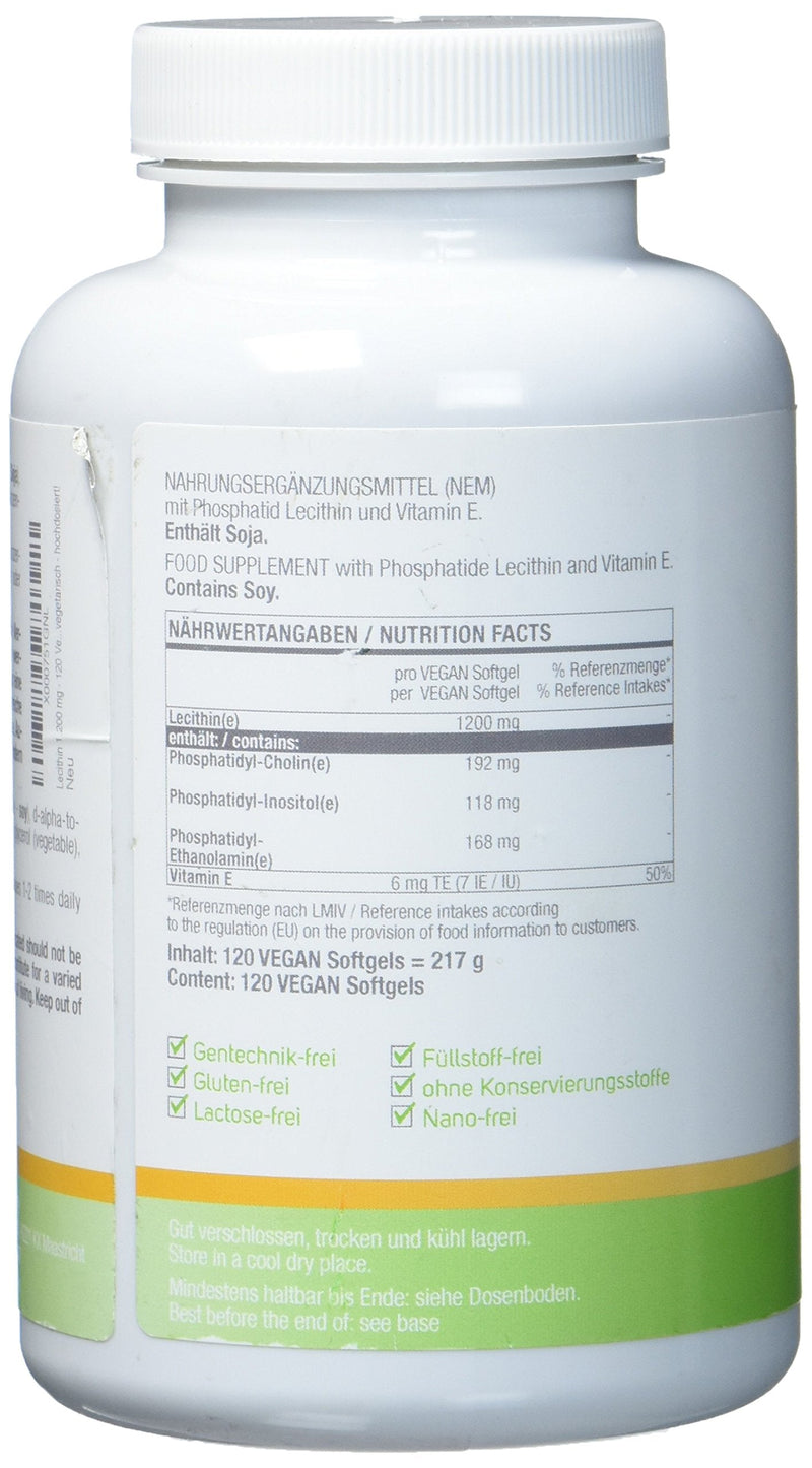 Vitabay Lecithin 1200 Mg | 120 Vegan Soy Lecithin Softgels | Soy Lecithin With Phosphatidylcholine | Purely Organic & Without Genetic Engineering | Breastfeeding Vitamins With Vitamin E | Lecithin Powder Alternative 120 Pieces (Pack Of 1) - NewNest Australia