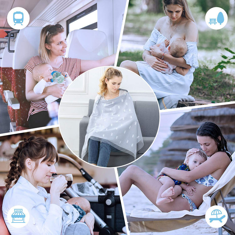 Privacy Nursing Covers, Breast Feeding Cover with Breathable Lace Screen Yarn, 360 Nursing Cover Privacy Breastfeeding Protection for Breastfeeding Baby Mom Gifts（Grey） Gray - NewNest Australia