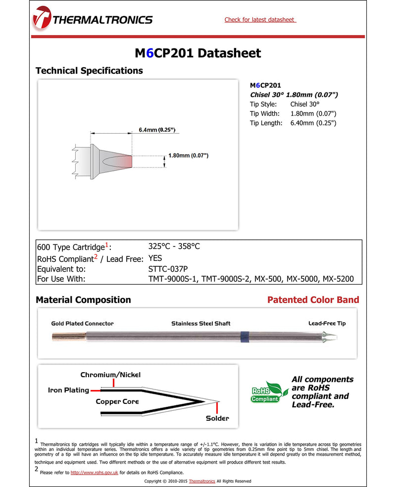 Thermaltronics M6CP201 Chisel 30deg 1.80mm (0.07in) interchangeable for Metcal STTC-037P - NewNest Australia