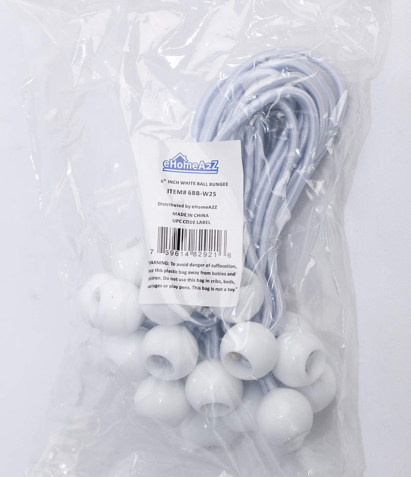 eHomeA2Z Ball Bungee White Heavy Duty 25 Pack 6 Inch Weather Resistant 5mm Thick for Camping Tarp Cargo Tent (25, 6-inch) - NewNest Australia