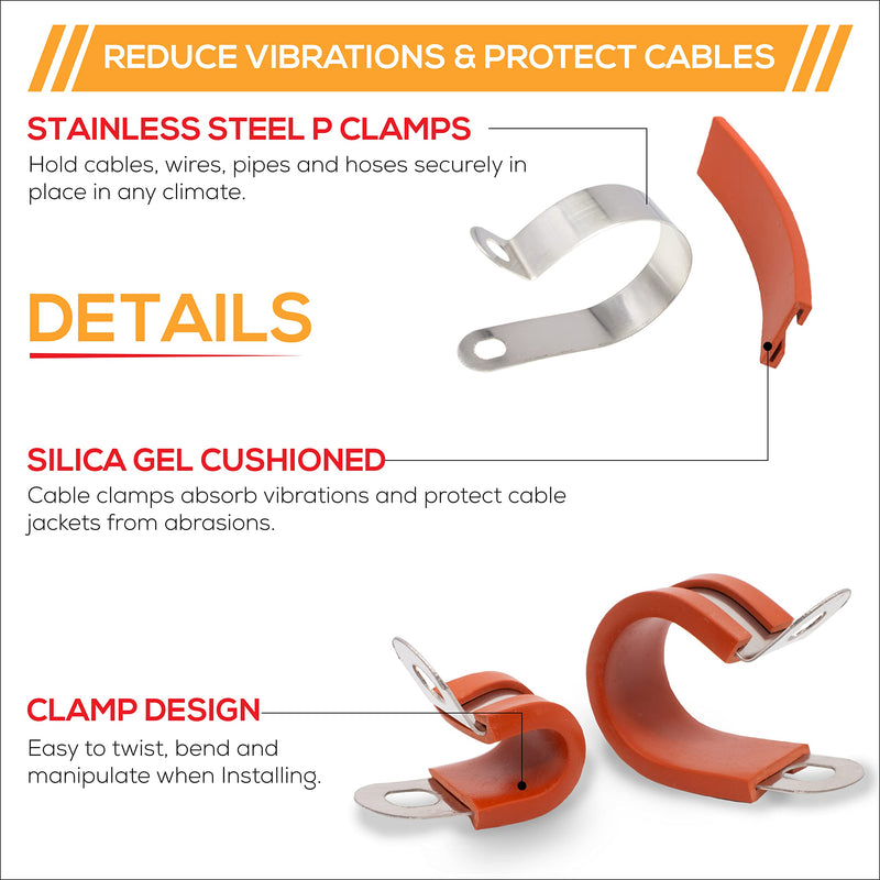 Phoenix Top-Notch Tools 25 Pack 1/4" (6mm) 304 Stainless Steel Red Silica Gel Rubber Insulated Cushion Cable Clamps, Fuel Line Clamp and Pipe Clamp - NewNest Australia