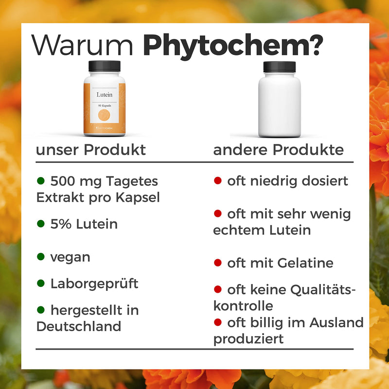 Phytochem Lutein 90 capsules, high dose with 50 mg of natural carotenoids per daily dose, vegan and without additives, 45 day supply. - NewNest Australia