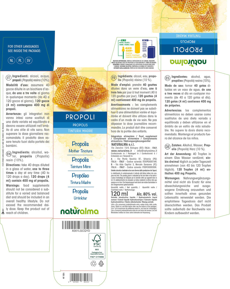 Propolis (propolis) resin with alcohol mother tincture Naturalma | Liquid extract drops 120 ml | Dietary supplement 120 ml (pack of 1) - NewNest Australia