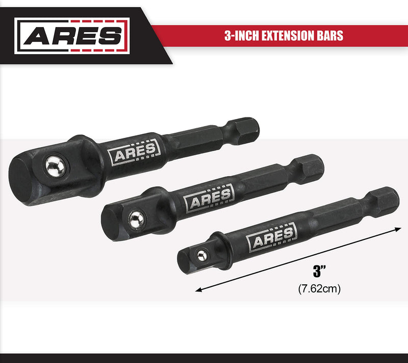 ARES 28000 - Impact 3-Inch Extension and Socket Adapter Set - Includes 3-Inch Extensions in 1/4-Inch Drive, 3/8-Inch Drive, and 1/2-Inch Drive, 2 Socket Adapters, and 2 Socket Reducers - NewNest Australia