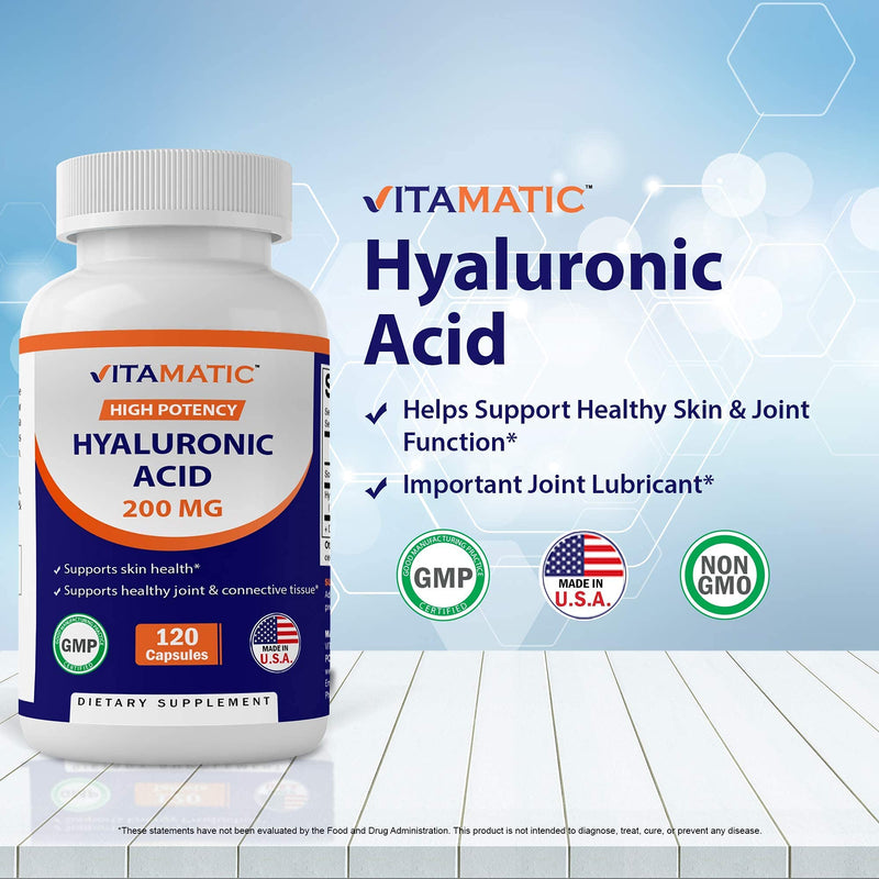 Vitamatic Hyaluronic Acid Supplements 200mg - Supports Healthy Connective Tissue and Joints - Promote Youthful Healthy Skin - 120 Capsules - NewNest Australia