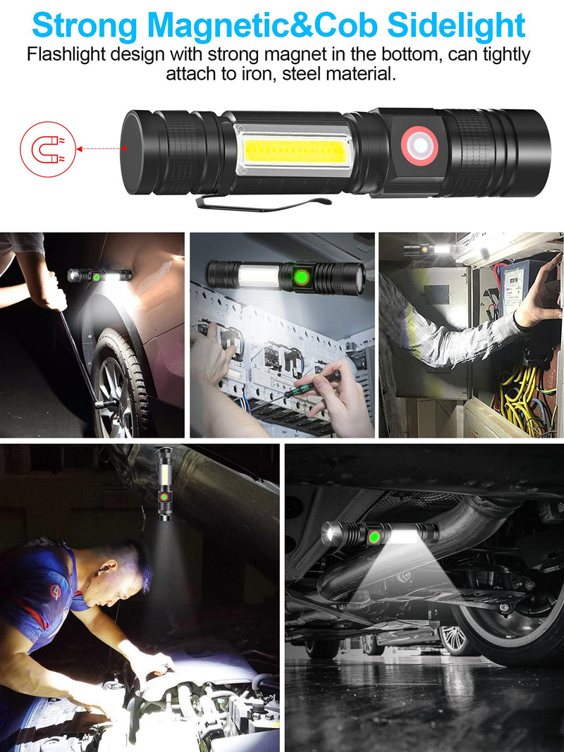 USB Rechargeable Flashlight, Spriak Magnetic LED Flashlights (Included Battery), Super Bright Tactical Flashlight with SideLight, Zoomable, Waterproof Best Small Flashlight for Camping, Emergency 2 - NewNest Australia