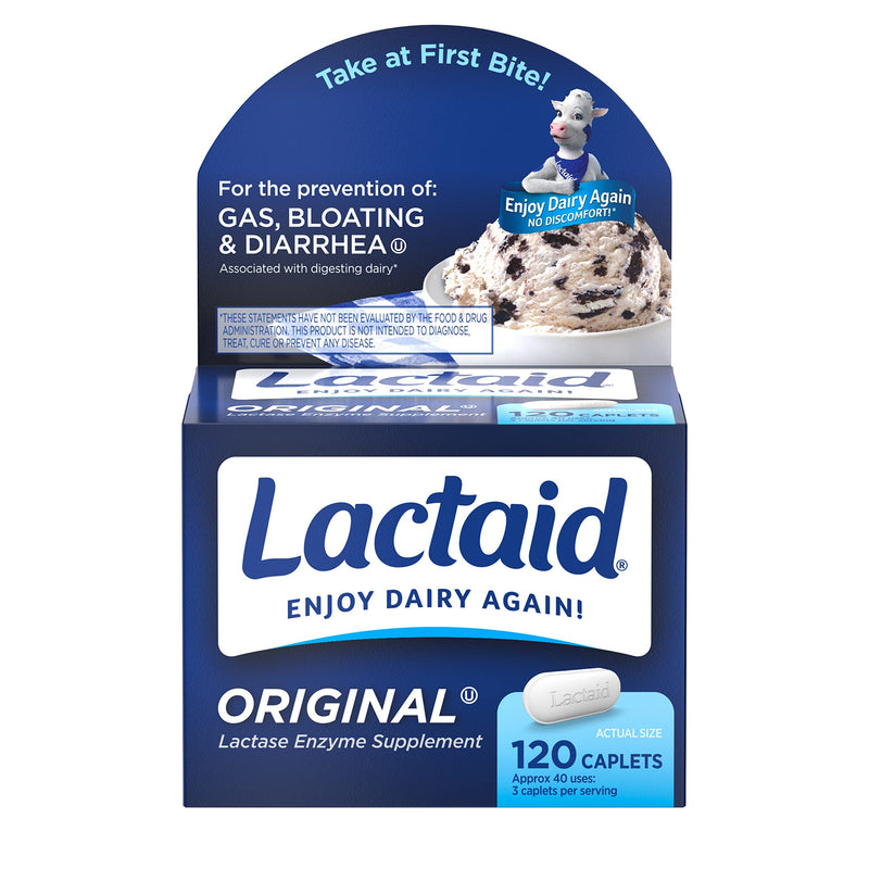 Lactaid Original Strength Lactose Intolerance Relief Caplets with Natural Lactase Enzyme, Dietary Supplement to Help Prevent Gas, Bloating & Diarrhea Due to Lactose Sensitivity, 120 ct - NewNest Australia
