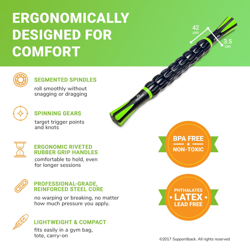 Supportiback 𝗧𝗘𝗡𝗦𝗜𝗢𝗡-𝗥𝗘𝗗𝗨𝗖𝗜𝗡𝗚 Muscle Therapy Massage Stick - 360° Coverage - Ridged Gears for Deep Release - BIO-Based & Carbon-STRENGTHENED - Physiotherapist Designed - NewNest Australia
