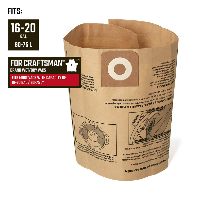 CRAFTSMAN CMXZVBE38749 General Purpose Wet/Dry Shop Vacuum Dust Collection Bags for 16 and 20 Gallon Shop Vacuums, 3-Pack 16-20 Gallon General Purpose - NewNest Australia