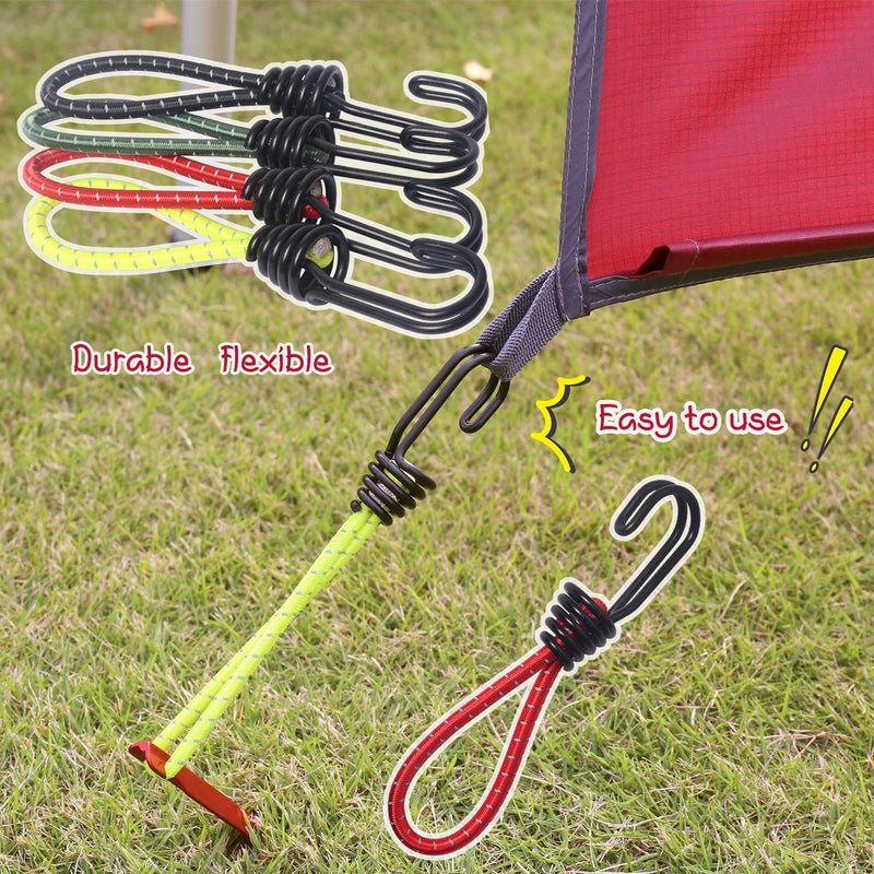 Hikeman 8 Pack 8mm Bungee Cord Hooks Black Anti-Rust Paint Spiral Wire Hooks with Separable Reflective Elastic Rope Heavy Duty Strapping Tape Hooks for Camping Trucks Boats (Black) - NewNest Australia