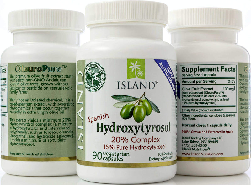 20% Hydroxytyrosol Complex™ Olive Fruit Extract - Super Strength 100% Grown & Extracted in Spain. 100 mg, 90 Capsules. from Island Nutrition, The Maker of Real European Olive Leaf Extract. - NewNest Australia