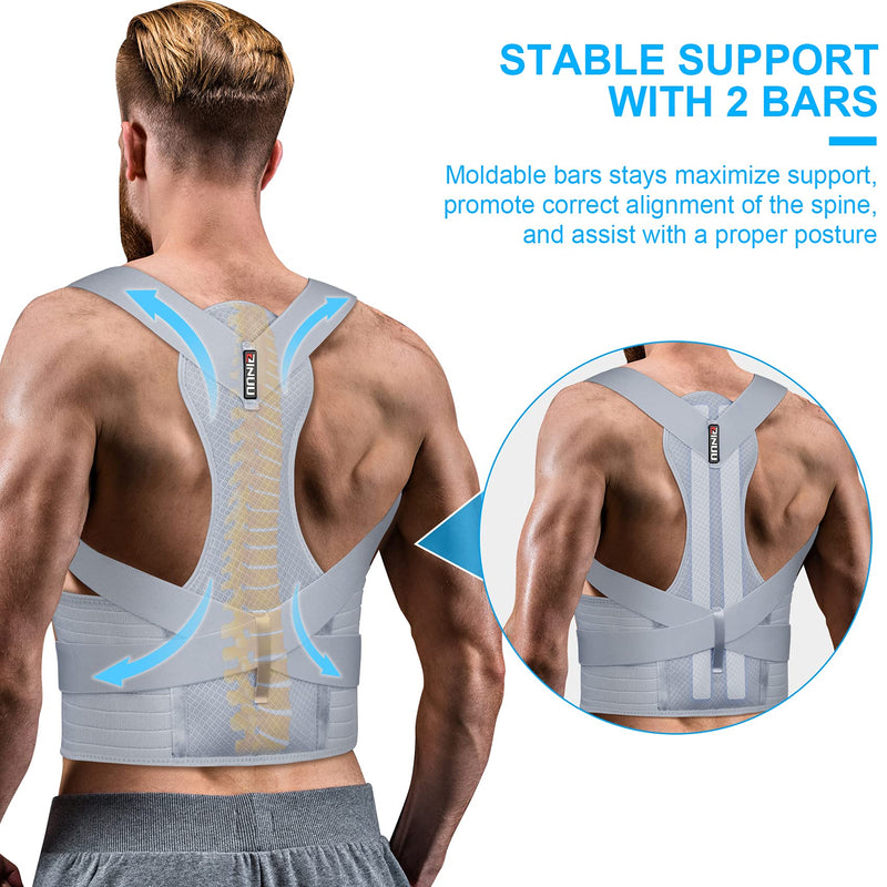 ZINUU Posture Corrector for Women Men Upper Back Brace Lower Back Support Belt Adjustable Shoulder Support Lumbar Belt Back Pain Relief For Father Mother Gifts- Waist 70-130 cm Grey - NewNest Australia