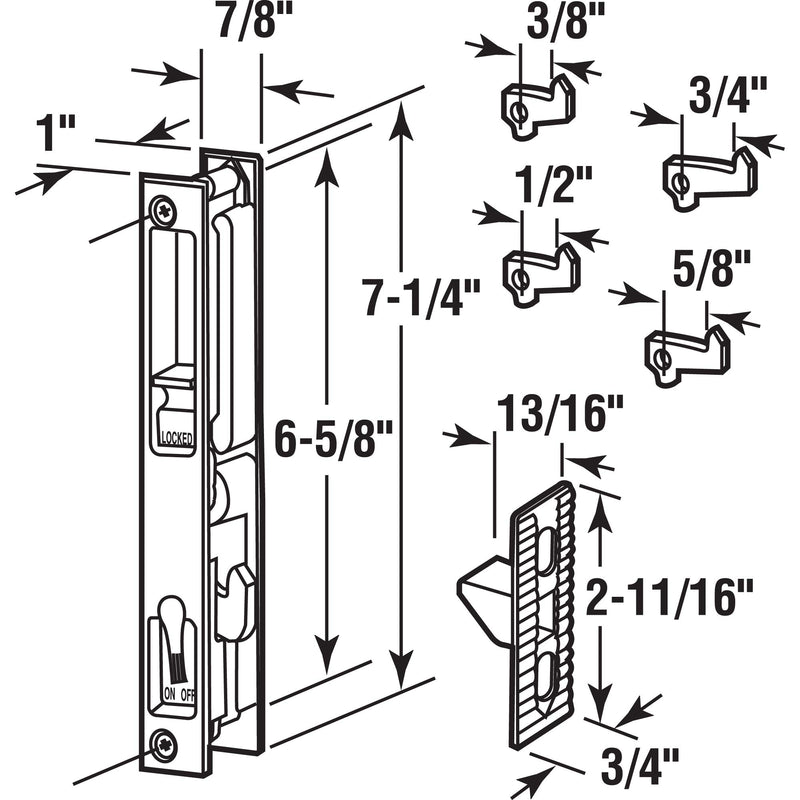 Prime-Line MP1045 Sliding Door Handle, 6-5/8 in, Diecast, Chrome, Hook Style, Flush Mount, 1 Set - NewNest Australia