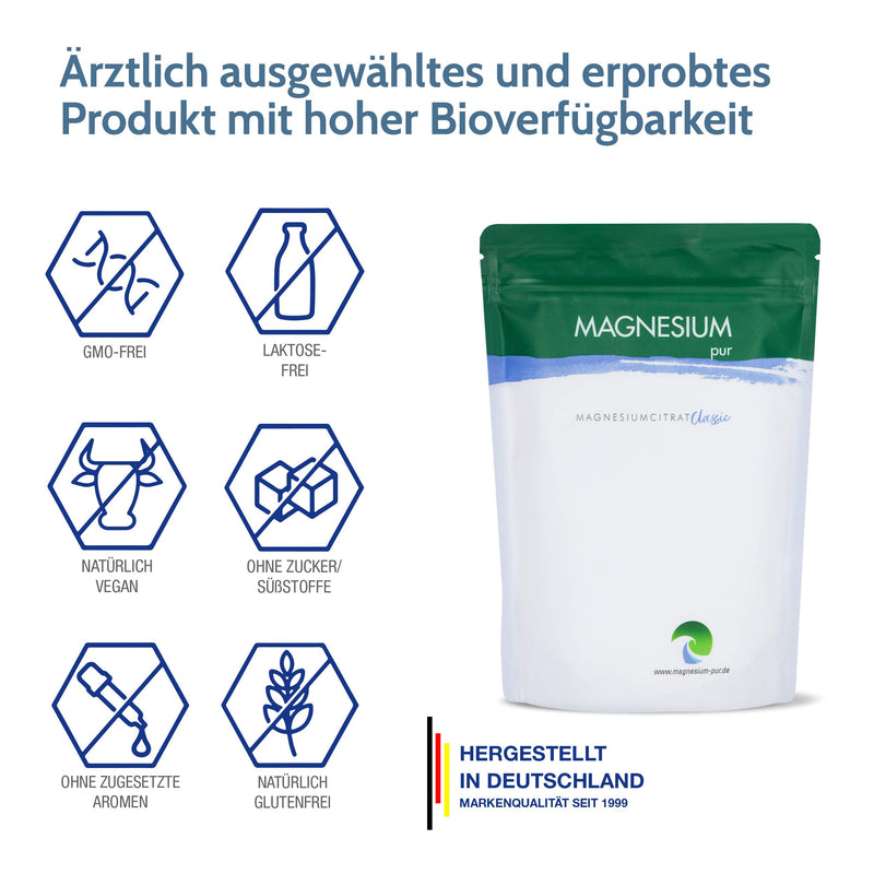 Magnesium-Pur Powder 500g refill bag pure magnesium citrate powder, highly bioavailable, vegan, without additives - NewNest Australia