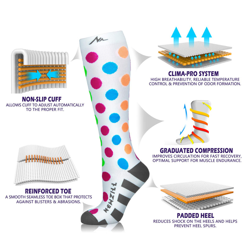 NEWZILL Medical Compression Socks for Women & Men Circulation 20-30 mmHg 1 I 3 Pairs Best for Running Nursing Hiking Travel Polka Dot Small - NewNest Australia