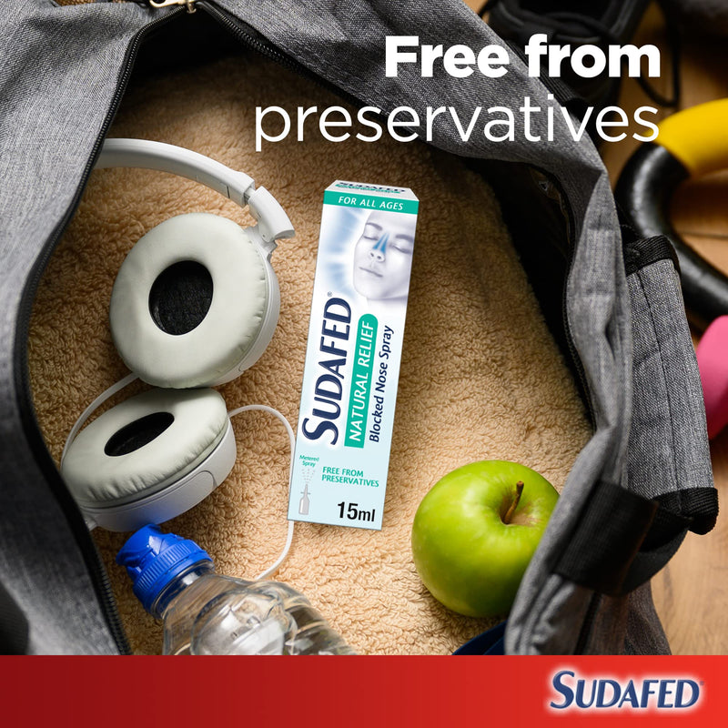 Sudafed Natural Relief Blocked Nose Spray, Cleanses and Hydrates The Nasal Passage, a Natural Congestion Relief from Cold or Sinustis, No Preservatives, 15 ml - NewNest Australia