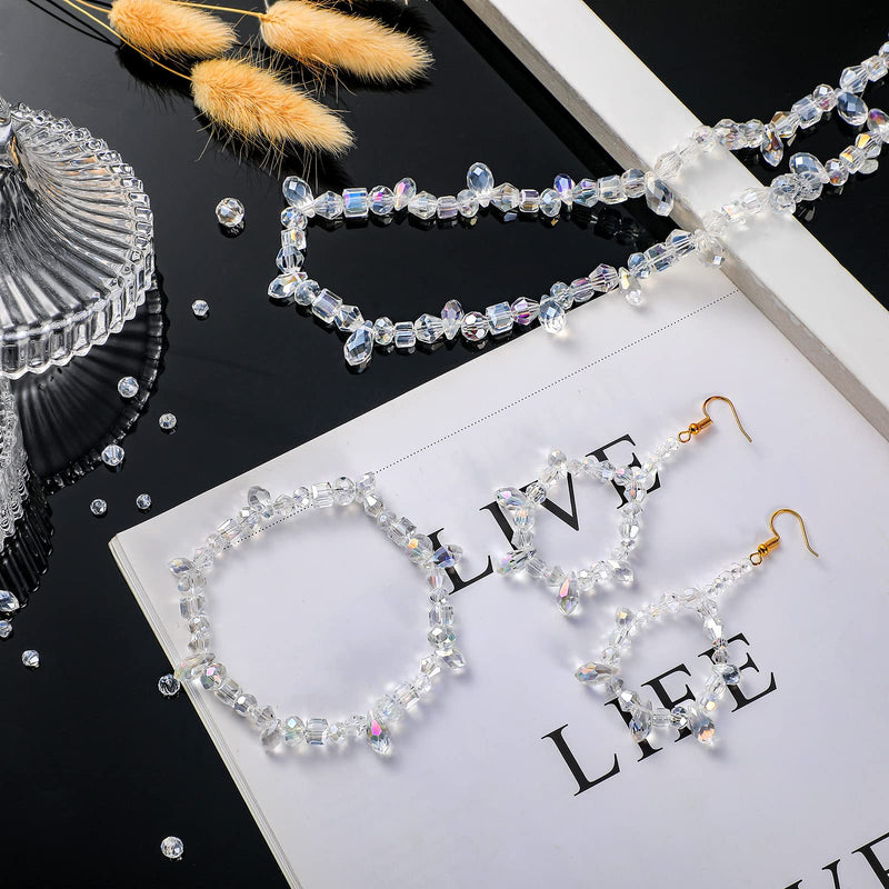 1280 Pieces Assorted Crystal Rondelle Light AB Beads Drilled Gemstone Loose Beads Clear Crystal Glass Beads for Crafts Faceted Beads Shiny Beads for Jewelry Making DIY Necklace Bracelet Earring Kit - NewNest Australia