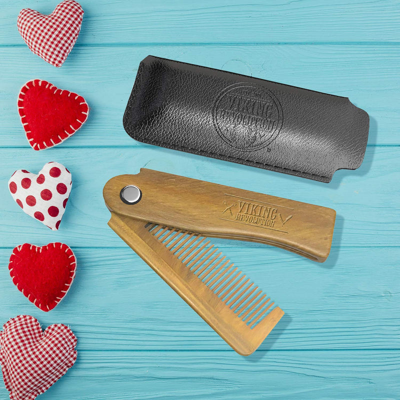 Foldable beard comb for men with case - Natural butterfly comb with gift box - Green sandalwood comb for grooming and combing hair, beards and mustaches from Viking Revolution - NewNest Australia