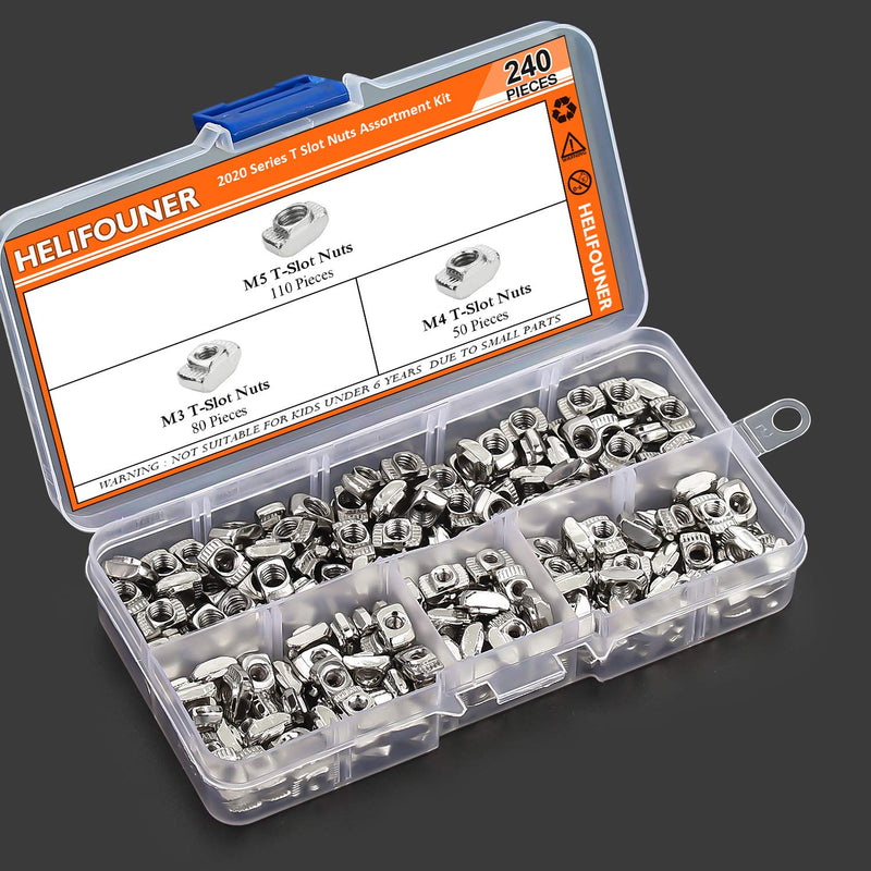 HELIFOUNER 240 Pieces 2020 Series T Nuts, M3 M4 M5 T Slot Nut Assortment Kit - NewNest Australia