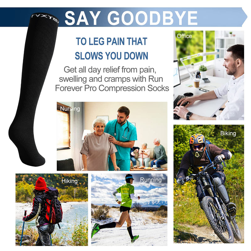 FVXYnnv 3 Pairs of Compression Stockings Women Men Black Compression Socks 20-30 mmHg Support Stockings Running Socks for Sports Flight Travel Cycling - NewNest Australia
