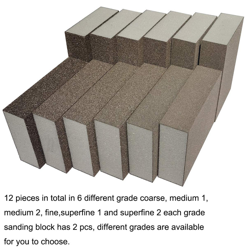 Tonmp 12 Pack Sanding Sponges - Coarse/Medium/Fine/Superfine 6 Different Specifications Sanding Blocks Assortment for Drywall/Meta/Woodl - NewNest Australia