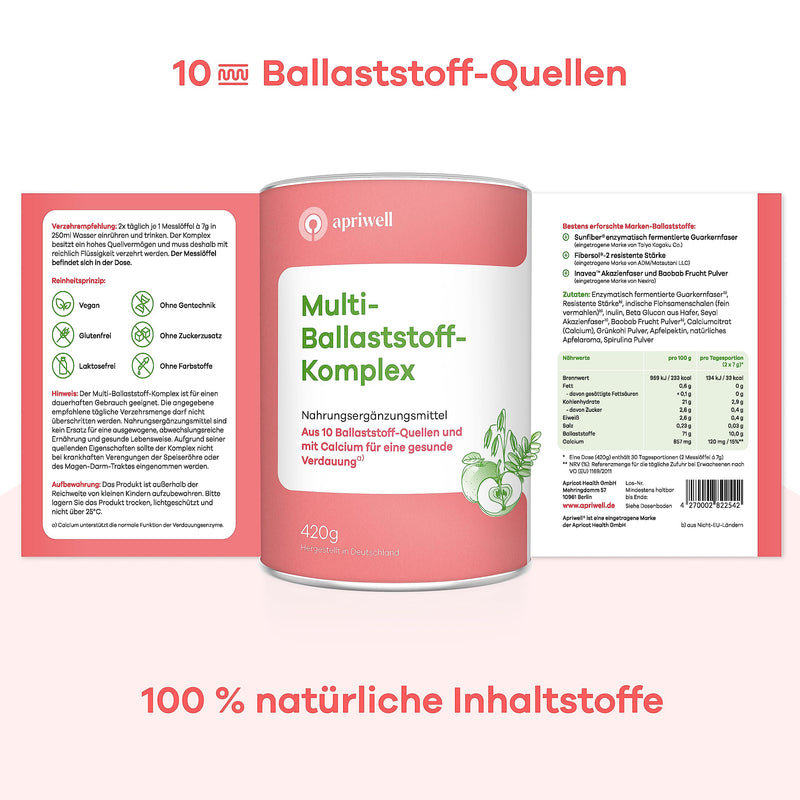 Multi-Fibre Complex (420 G), 10 Premium Fiber And Calcium, Digestion, Intestinal Flora, Immune System, Cholesterol And Blood Sugar, Vegan, Gluten-Free, Lactose-Free - NewNest Australia