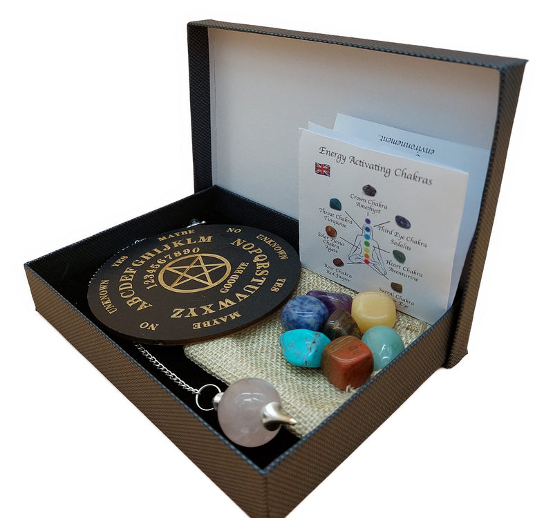 Pocket Pendulum Set Rose Quartz Gemstone Pendulum 7 Chakra Gemstones in Gift Box | Metaphysics Esoteric Witchcraft - NewNest Australia