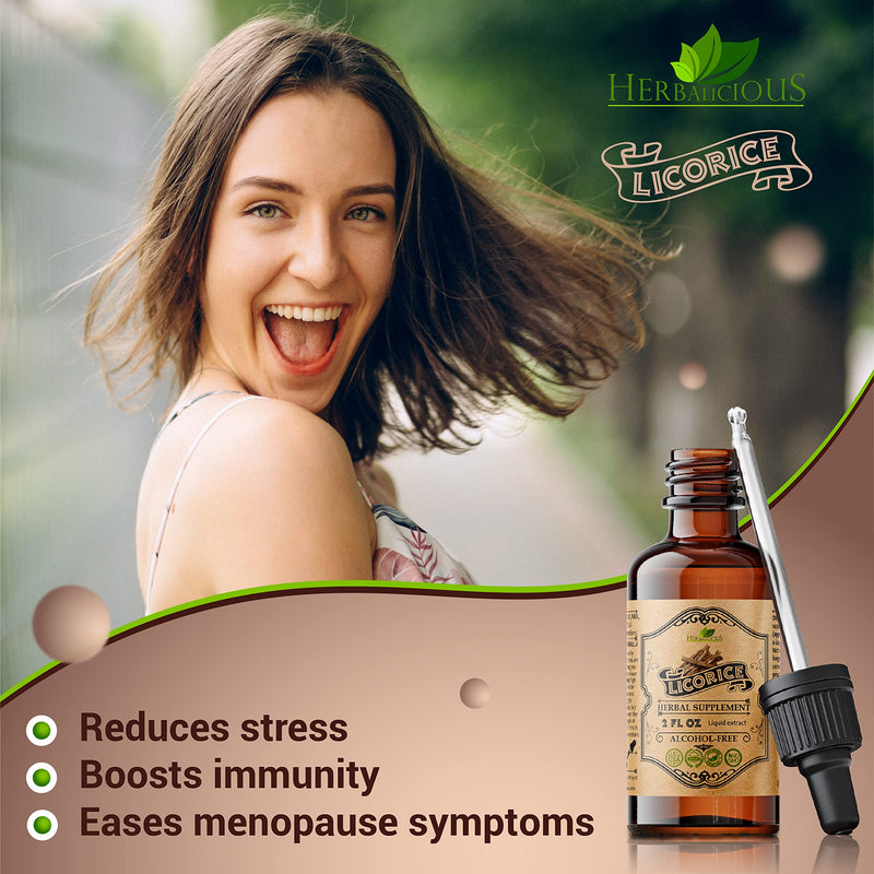 HERBALICIOUS Licorice Root Extract - Glycyrrhiza Glabra Extract Supplement for Digestion Restore Respiratory Health Adrenal Fatigue & Immunity Support Vegetarian Gluten Free (2Fl Oz) 2 Fl Oz (Pack of 1) - NewNest Australia