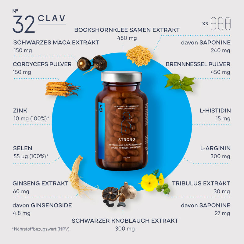 N°32 Strong Black Maca Capsules High Dose with Tribulus Terrestris, Codyceceps, Black Garlic, Fenugreek Seeds, Ginseng, Zinc & Selenium - 90 Capsules - NewNest Australia