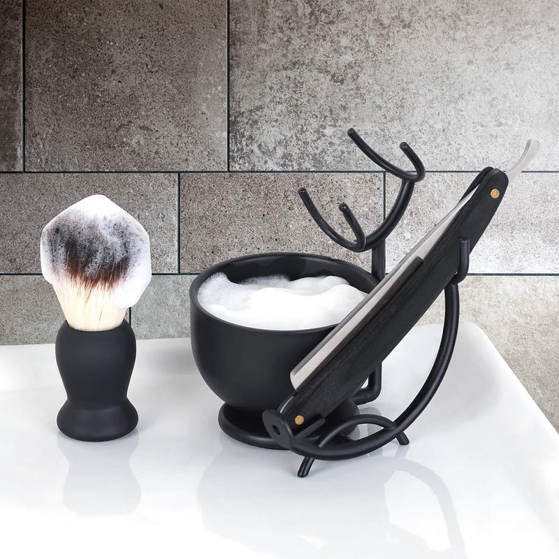 Grooming Shaving Kit for Men,Strong Razor and Brush Stand with Stainless Steel Shaving Soap Bowl,Dad Gifts,Boyfriend Gifts,Husband Gifts for Him Black - NewNest Australia