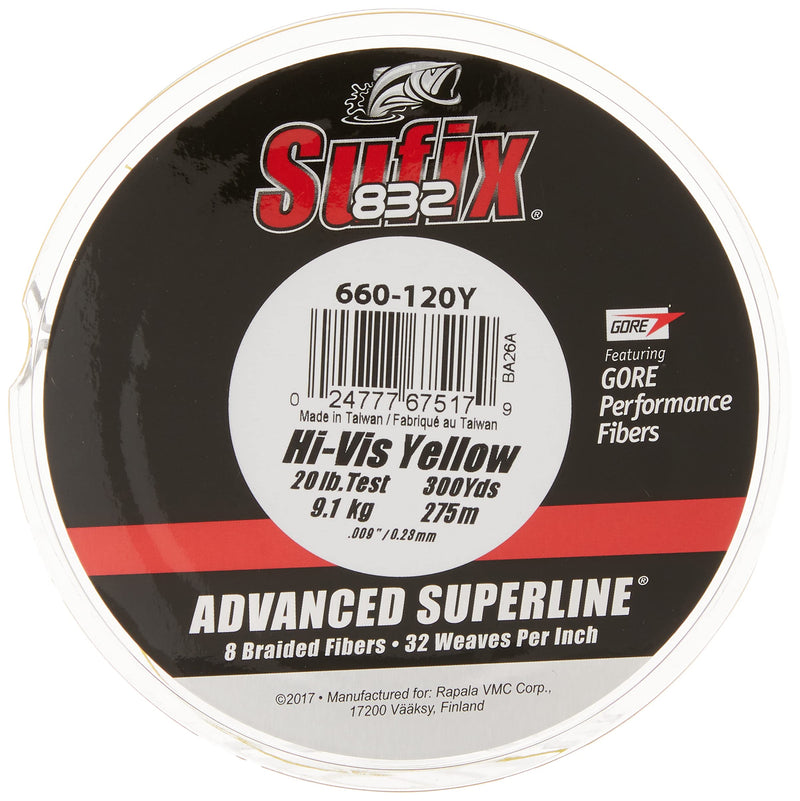 Sufix 832 Advanced Superline Braid, Hi-Vis Yellow, 20-Pound/300-Yard Spool - NewNest Australia
