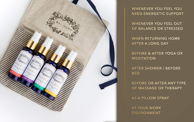 BALIPURA - Aura Healing Spray Mist - enriched with healing crystals and organic essential oils - gift set with linen bag, 4 x 30 ml - NewNest Australia