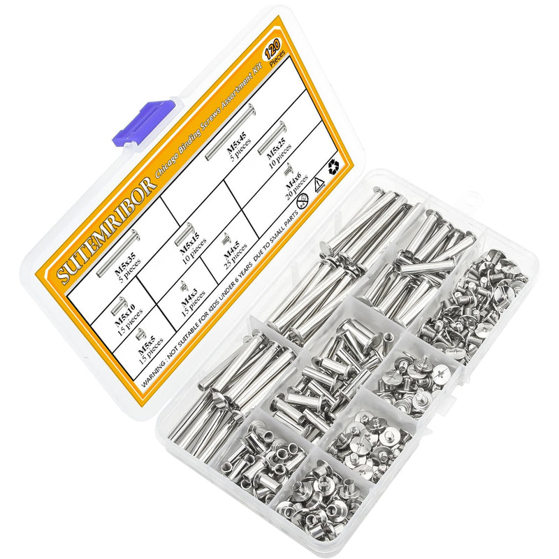 Sutemribor 120 Pieces M5 x 5/10/15/25/35/45mm Chicago Screw Binding Screws Posts Assortment Kit for DIY Leather Bookbinding Crafts - NewNest Australia