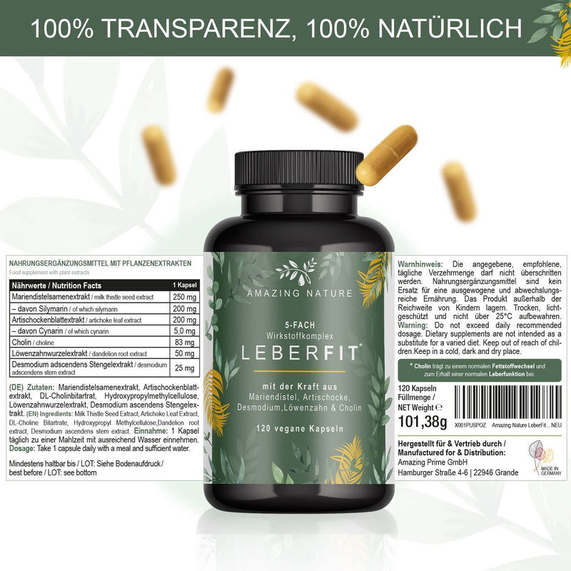 Leberfit High Dose 5-Way Complex Of Milk Thistle 80% Silymarin, Artichoke 5 Mg Cynarine, Dandelion, Desmodium Stem Extract, Choline (Choline Bitartrate) 1 X 120 Vegan Capsules Laboratory Tested In - NewNest Australia