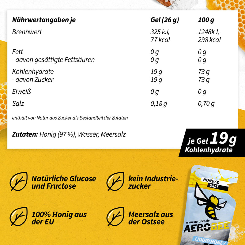 Aerobee Energy Liquid Gel - Honey & Salt 10 X 26 G [100% Natural Energy Gel Made Of Honey] Really Delicious Sports Gel For Endurance Sports, Energy Gel Running, Power Gel Sport, Carbohydrate Gel - NewNest Australia
