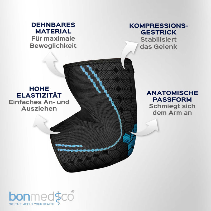 bonmedico Professional Elbow Bandage Kusano for Men and Women - Elbow Bandage for Left/Right - Supports Joints and Muscles - Elbow Pads - 1 Piece, Grey, M - NewNest Australia