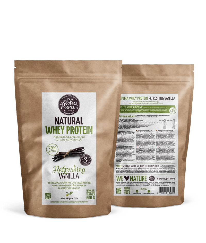 Ekopura Natural Whey Protein - Vanilla - 500G | 78% Protein | 100% Natural Grass Fed Whey| Hormone-Free, Gmo-Free, Soy-Free, No Additives, No Added Sugar | Muscle Growth And Recovery - NewNest Australia