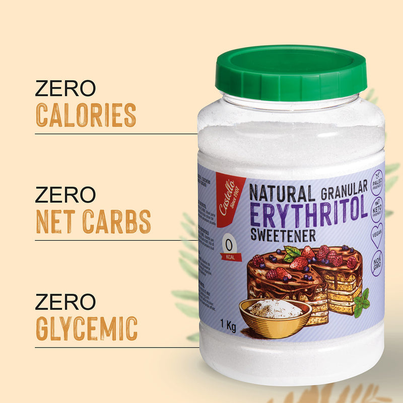 Natural Erythritol - Granulated Sugar | 10G = 7G Sugar | Natural Sugar Substitute - 0 Calories - 0 Glycemic Index - Keto And Paleo - 0 Net Carbs - No Gmo - Castello Since 1907-1Kg - NewNest Australia